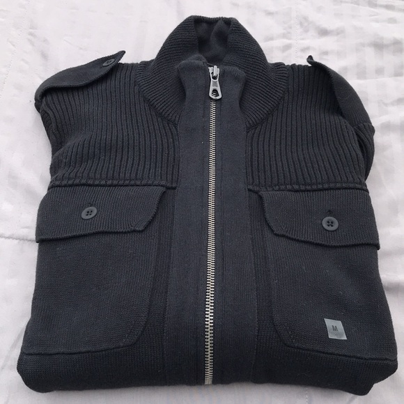 NWT!!! EXPRESS Full- Zip front, mock neck sweater. Size M . Color Black . - Picture 2 of 6